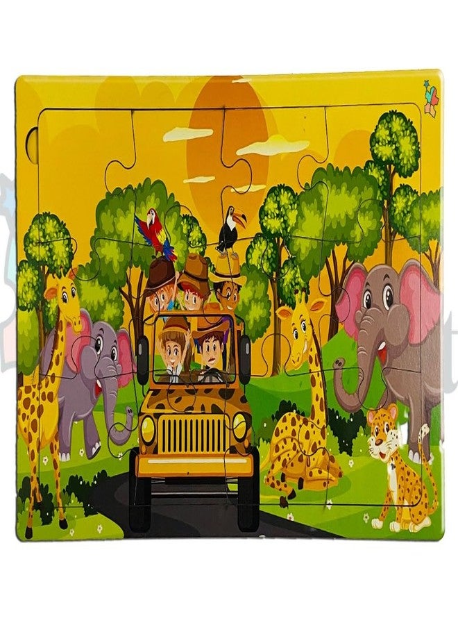 Khilonewale Kid's Jungle Safari/Wild Animals Wooden Jigsaw Puzzle: A Fun and Educational Toy Designed for Children (Ages 3-8). This Set Includes 12 Pieces and Creates a Jungle Safari Scene - Image 1
